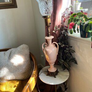 Vintage Rembrandt C. 1950's Table Lamp Ceramic Pink Brass Inverted Shade
